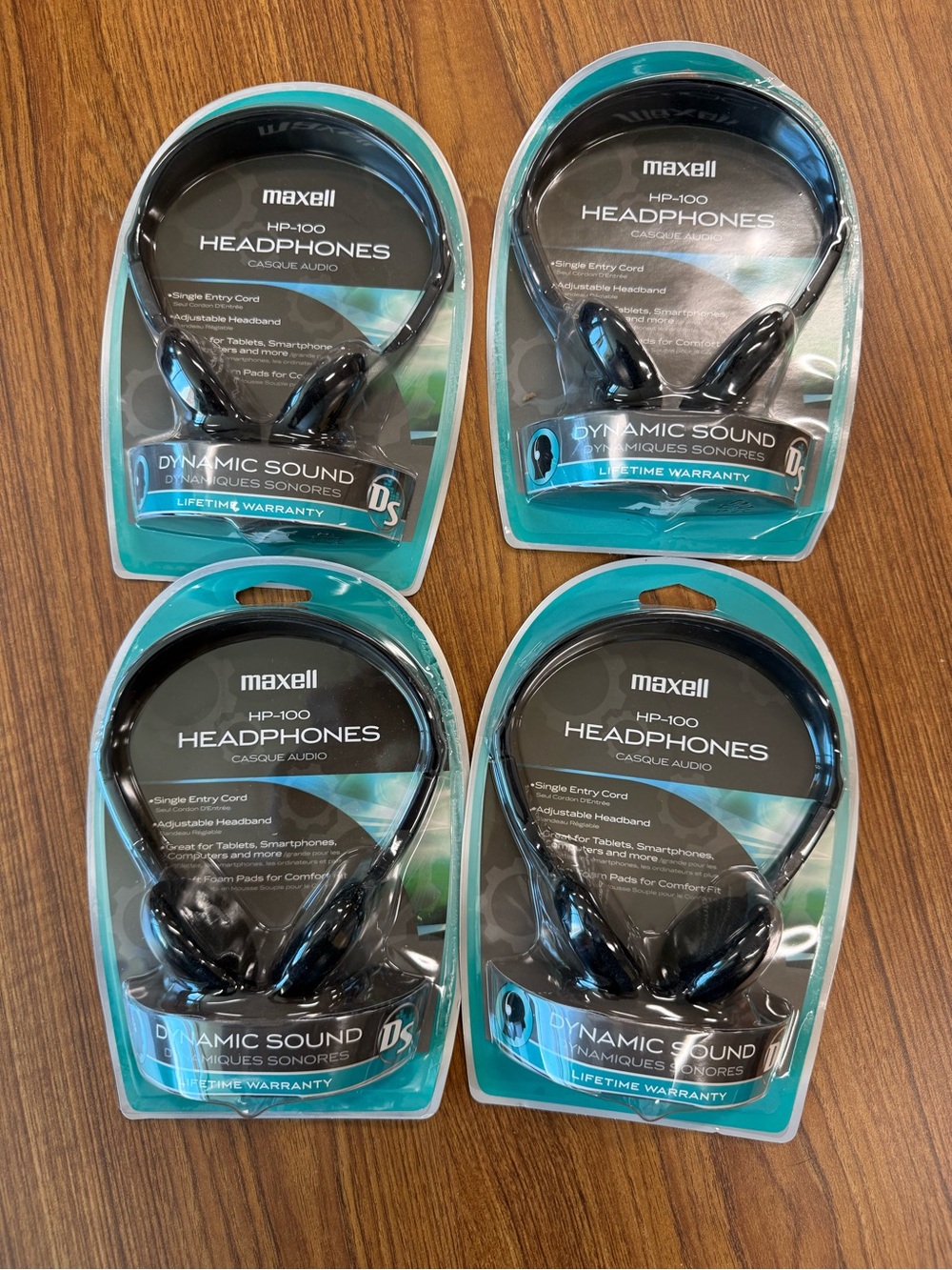 (4) MAXELL HP-100 LIGHTWEIGHT SINGLE CORD ADJUSTABLE  STEREO HEADPHONES NIP